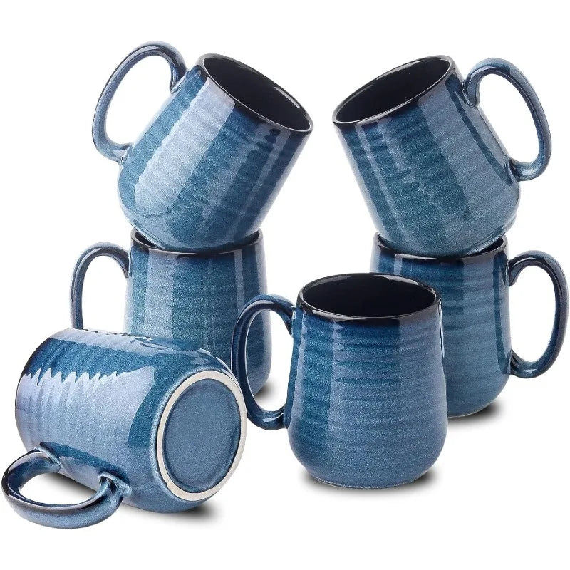 Cravinc 12 oz Ceramic Coffee Mugs Set of 6, Large Handle for Hot Beverages