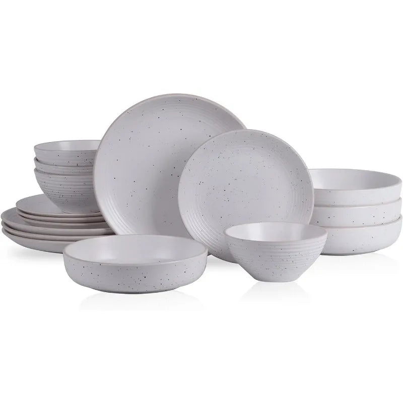 Cravinc 16-Piece Stoneware Dinnerware Set for 4, Modern Round Plates & Bowls