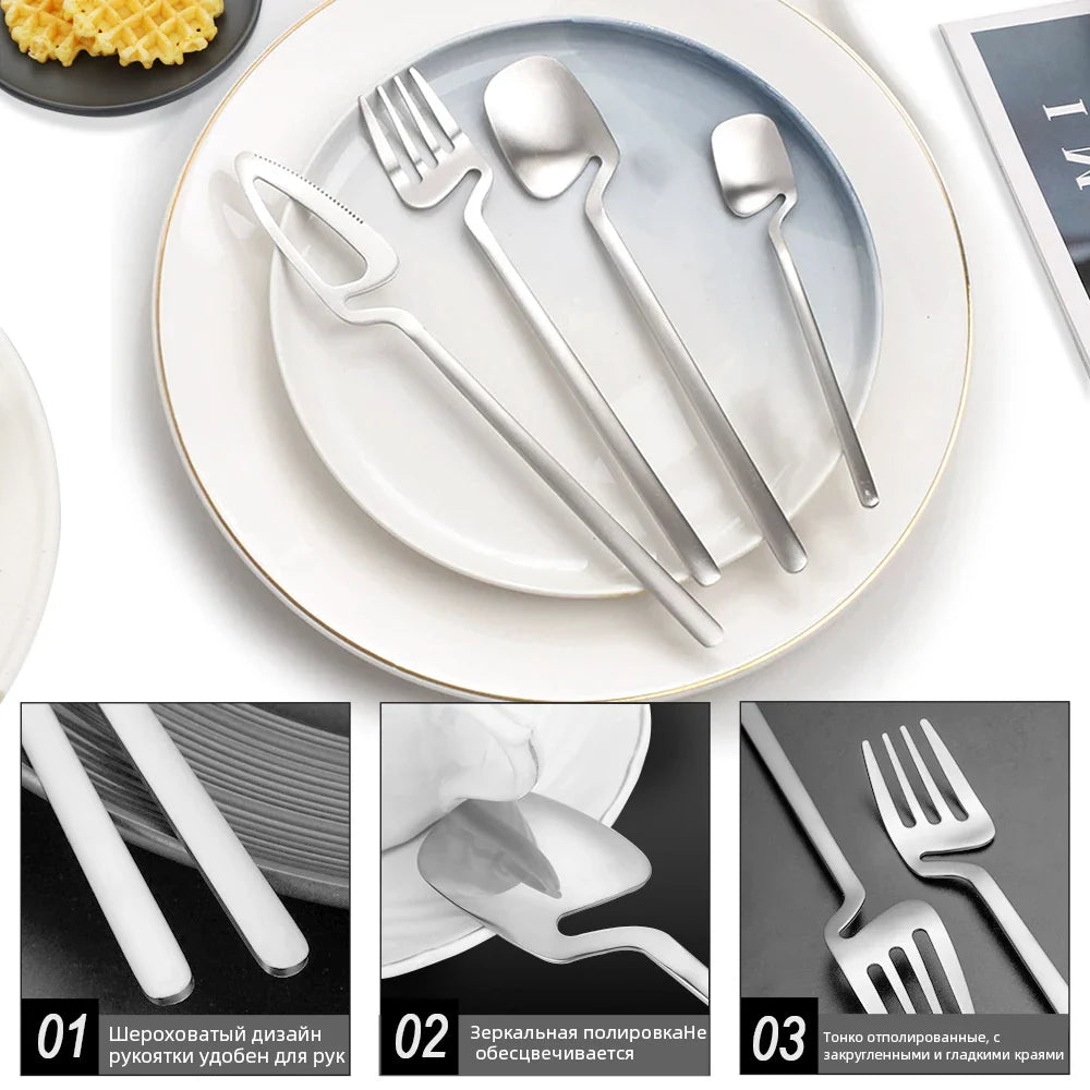 Cravinc 16-Piece Black Stainless Steel Cutlery Set - Dishwasher Safe Western Steak Tableware