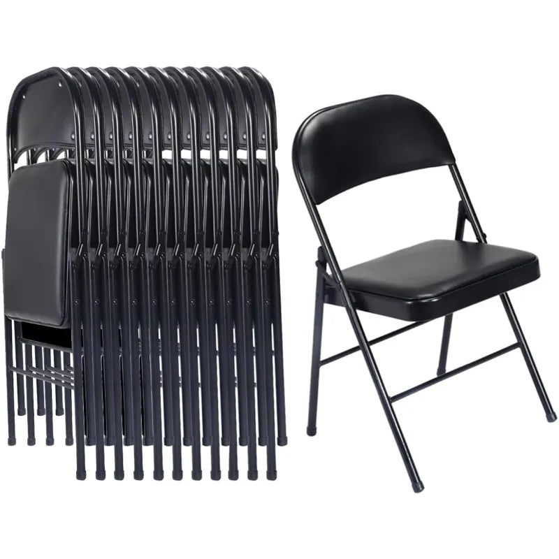 Cravinc 12-Pack Grey Folding Chairs with Padded Seats - Portable Stackable Commercial Seat