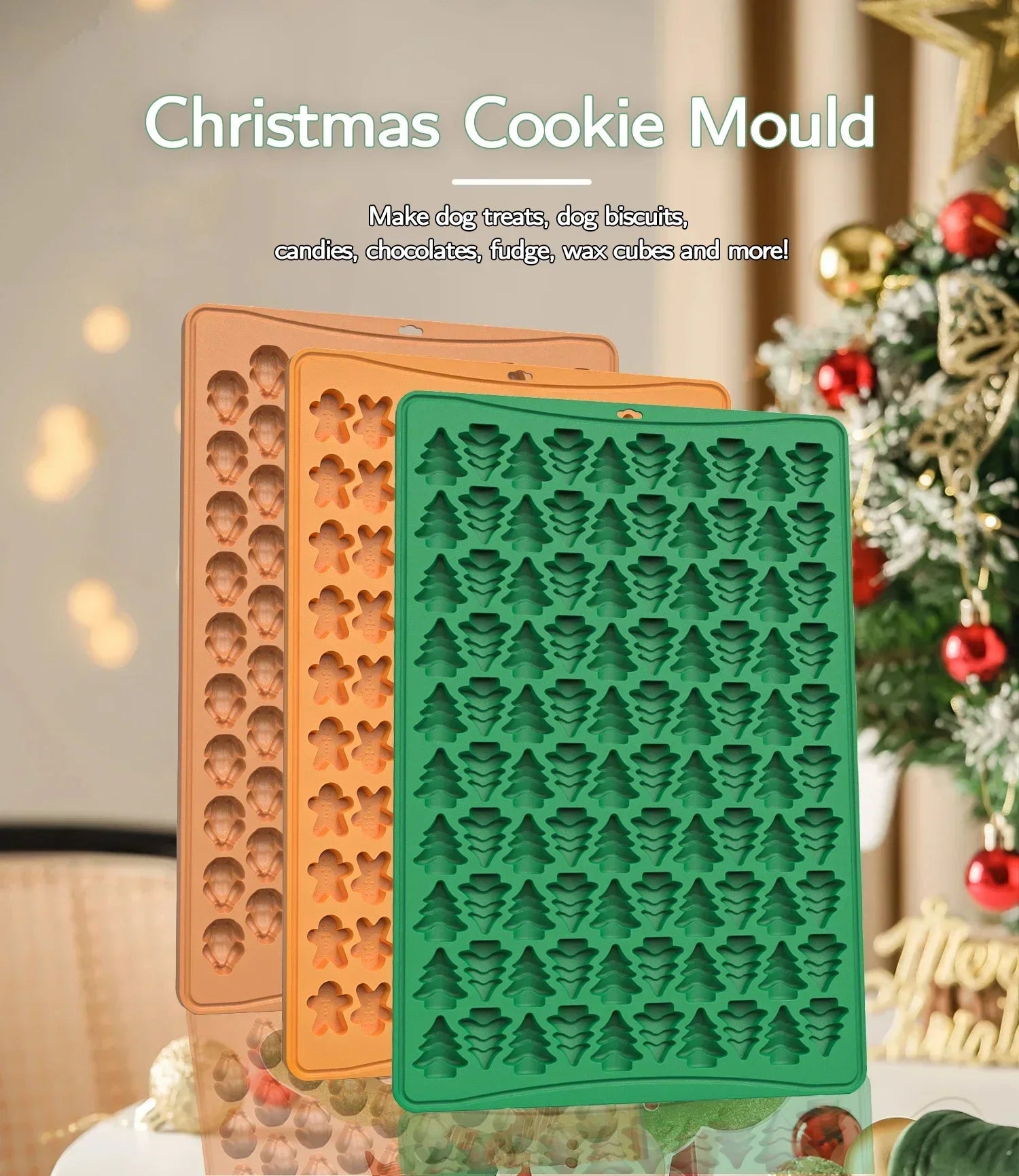 Cravinc 100-Hole Silicone Gingerbread Man Biscuit Mold for Pet Treats & Chocolate