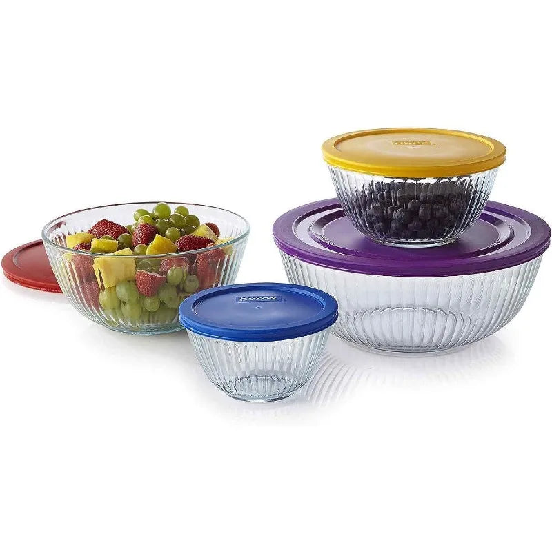 Cravinc 100 Years Glass Mixing Bowl Set with Assorted Color Lids