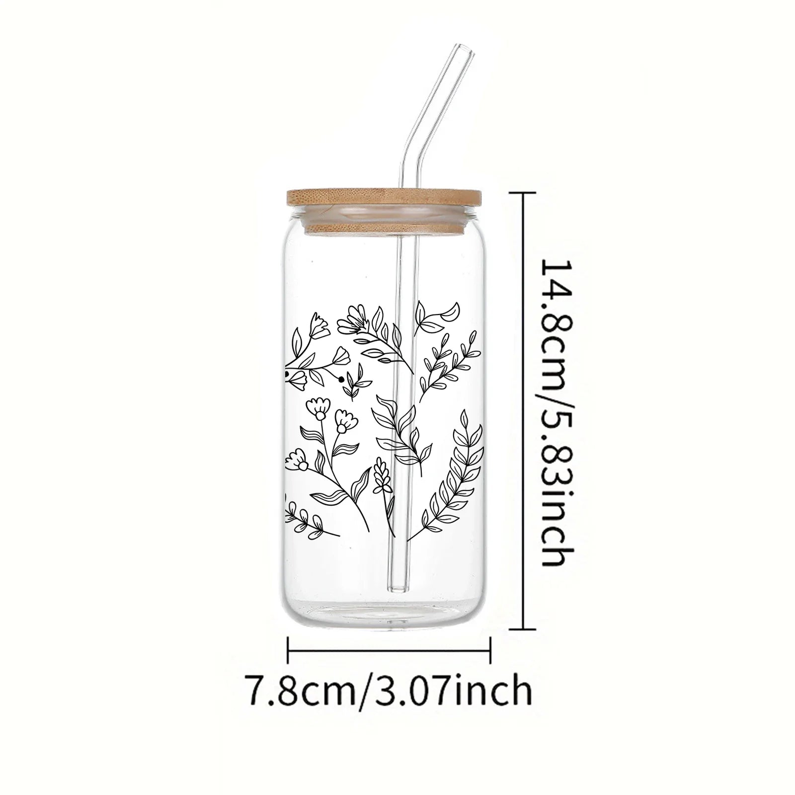 Cravinc 16oz Clear Glass Drinking Cup with Bamboo Lid and Straw