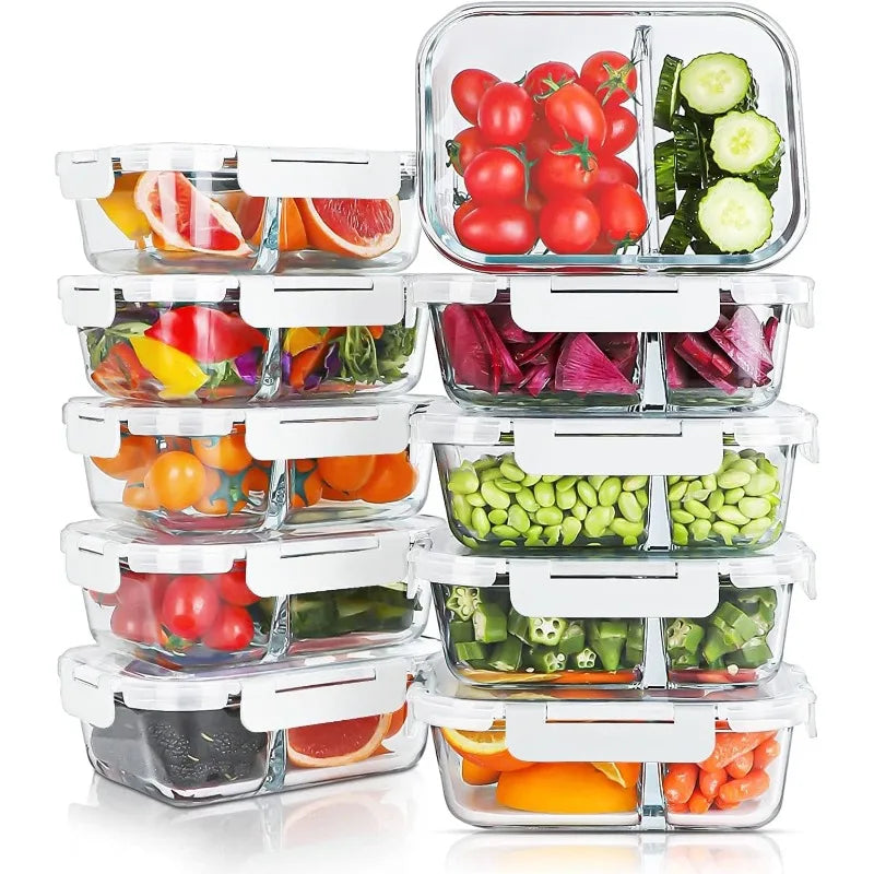 Cravinc 10 Pack Glass Meal Prep Containers 2 Compartments