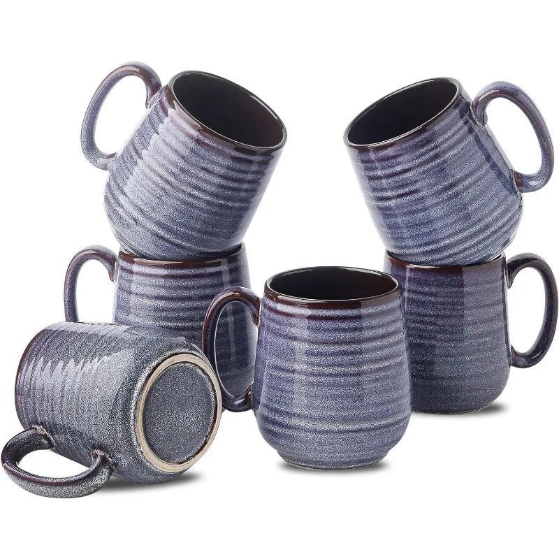 Cravinc 12 oz Ceramic Coffee Mugs Set of 6, Large Handle for Hot Beverages