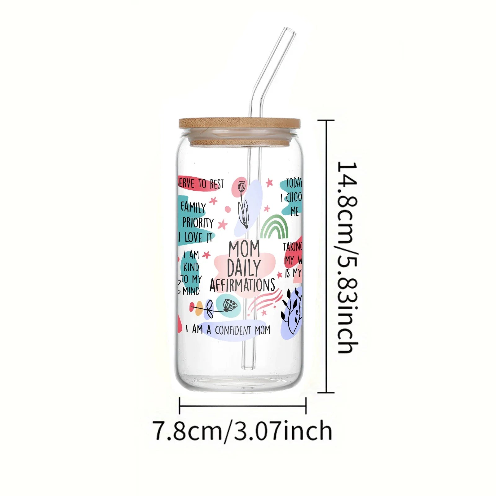 Cravinc 16oz Glass Mason Jar with Bamboo Lid and Straw