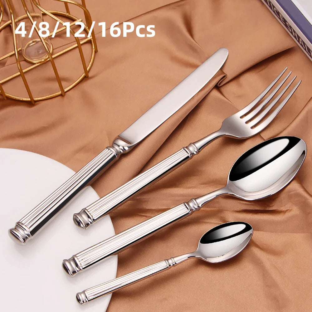 Cravinc 16-Piece Stainless Steel Luxury Cutlery Set - Elegant Silver Dinnerware