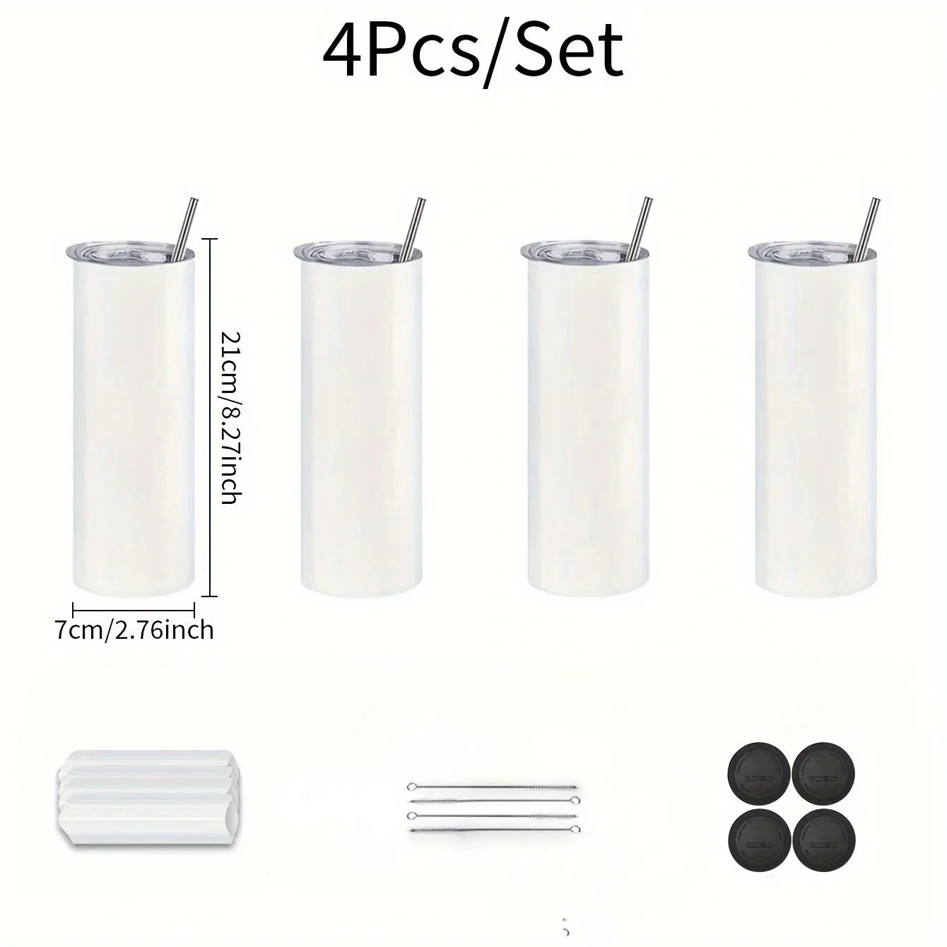 4-Pack 20oz Cravinc Sublimation Skinny Tumbler Set with Straw Lid