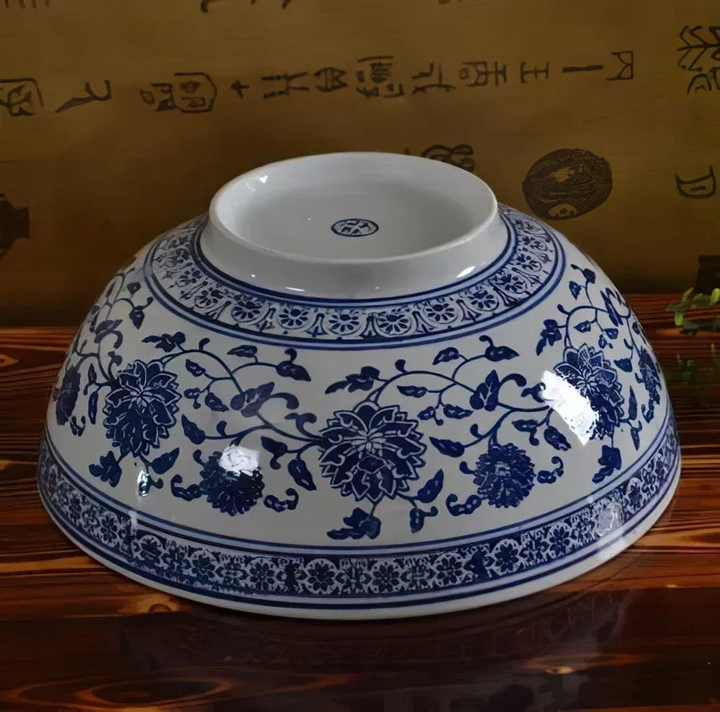 Cravinc 10-Inch Blue and White Porcelain Bowl, Japanese Bone Tableware