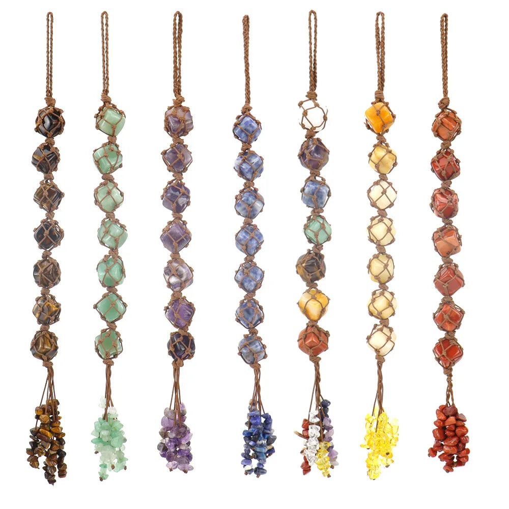 Colorful Crystal Raw Stone Weaving Car Hanging Decoration by Cravinc