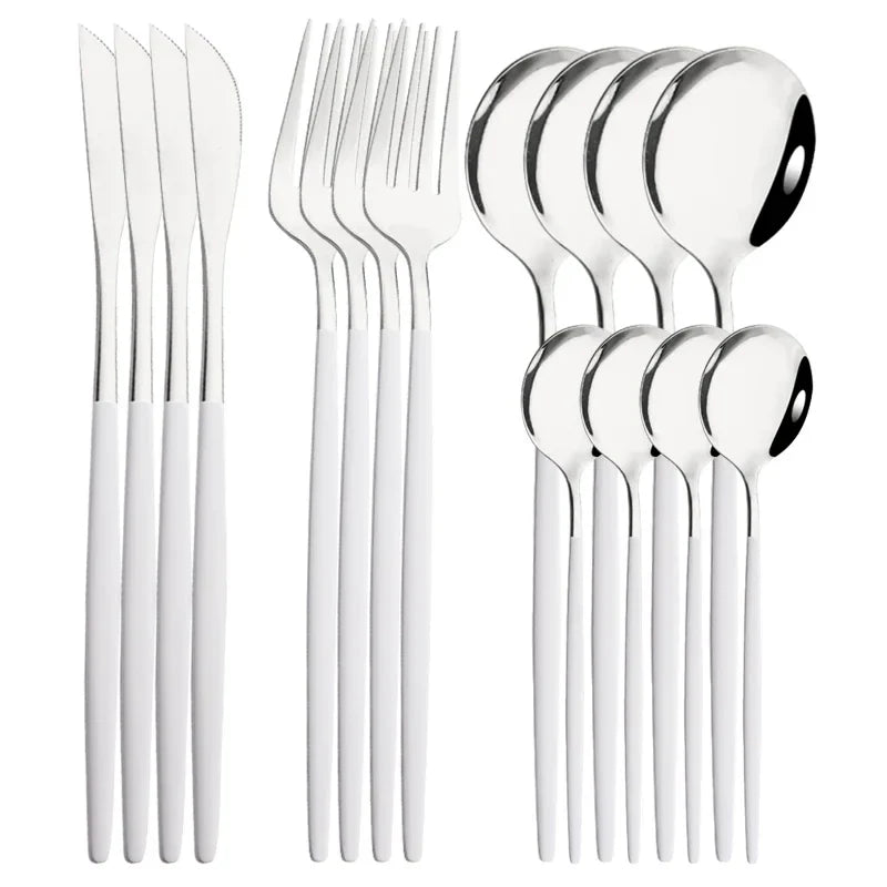 Cravinc 16-Piece Green Silver Stainless Steel Cutlery Set for Dining & Kitchen