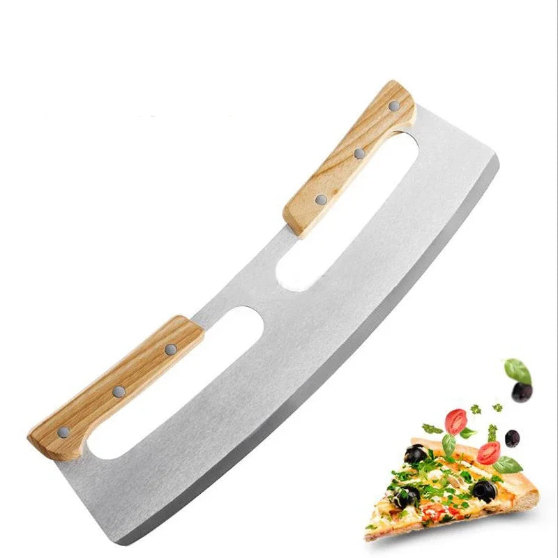 Cravinc 14" Stainless Steel Pizza Cutter Rocker with Wooden Handles and Blade Cover