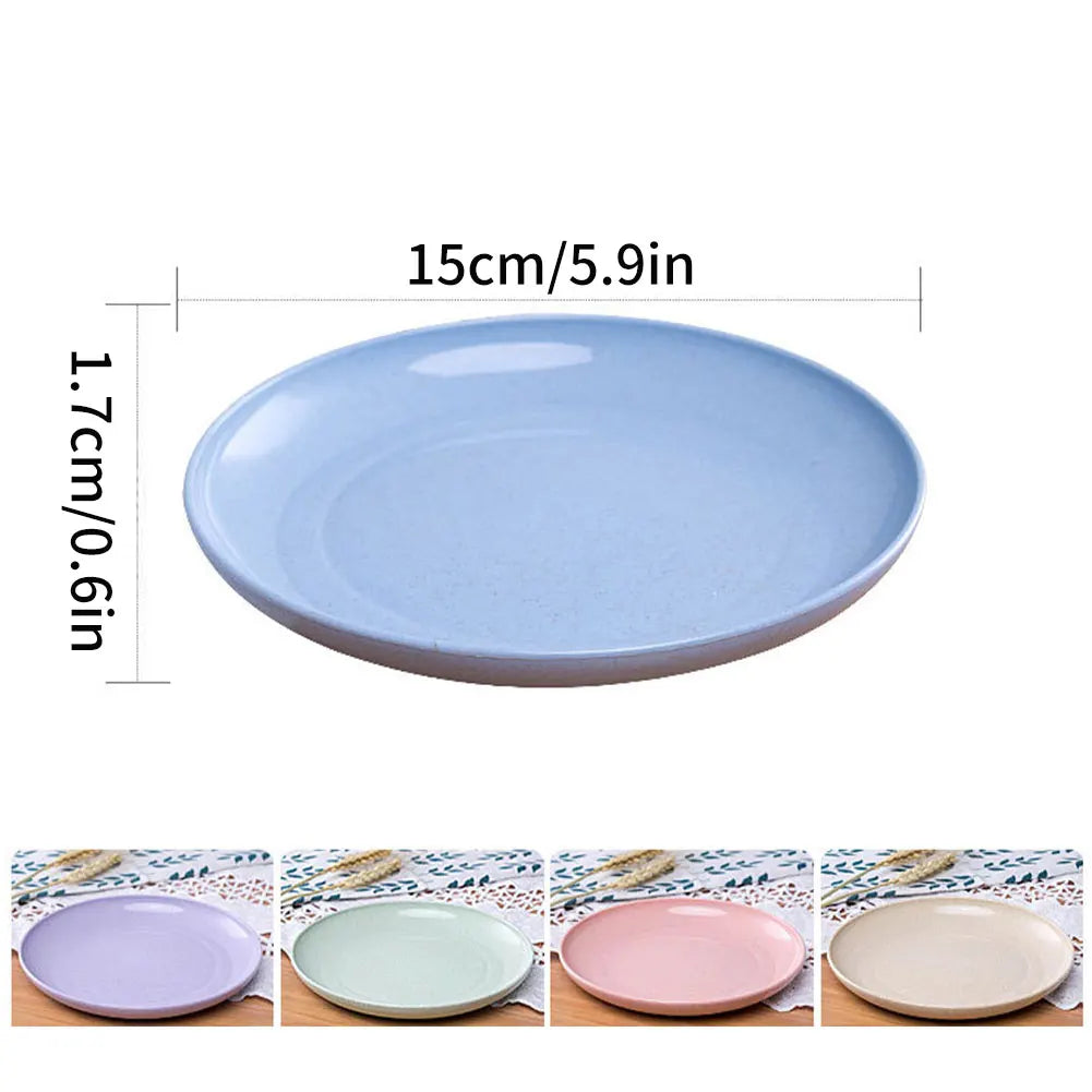 Cravinc 15cm Wheat Straw Plates Set for Home, Picnic & Kids - 5PC Round Dishes