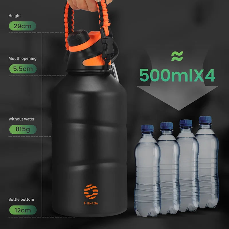 Cravinc 1.9L Stainless Steel Thermal Water Bottle with Rope Gym - Hot & Cold Vacuum Flask