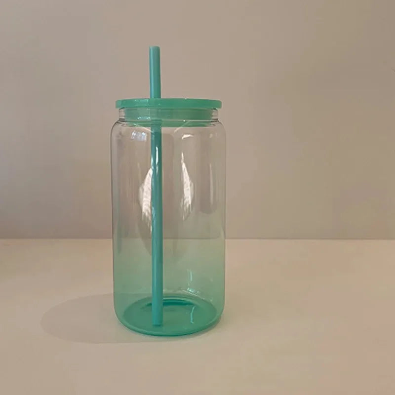 Cravinc 16oz Gradient Color Glass Mason Cup with Lid and Straw