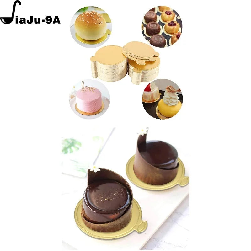 Cravinc 100 Pcs Golden Cake Base 8/9cm Disposable Dessert Board Baking Accessories