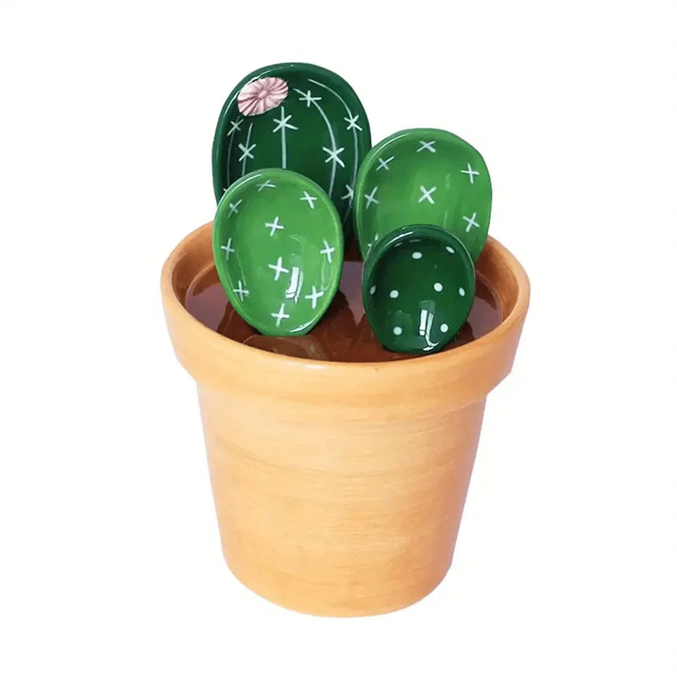 Ceramic Cactus Measuring Spoons Set with Holder Cup by Cravinc