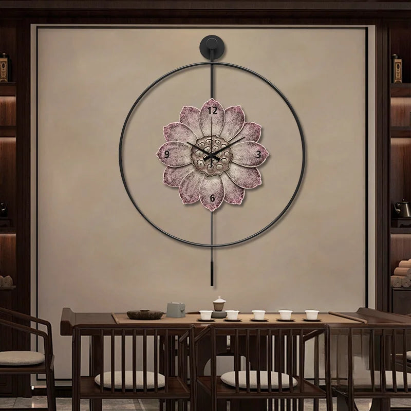 Chinese Style Restaurant Clock Painting by Cravinc - Elegant Entryway Wall Decor