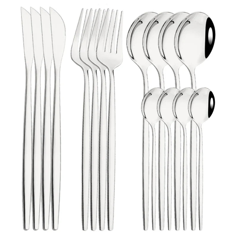 Cravinc 16-Piece Red Silver Stainless Steel Cutlery Set Fork Knife Spoon Dinnerware