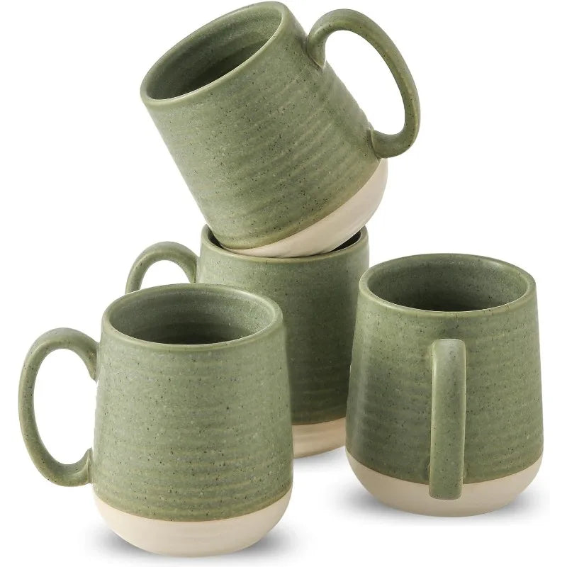 Cravinc 15 oz Ceramic Coffee Mugs Set of 4 - Porcelain Latte Cups with Handle