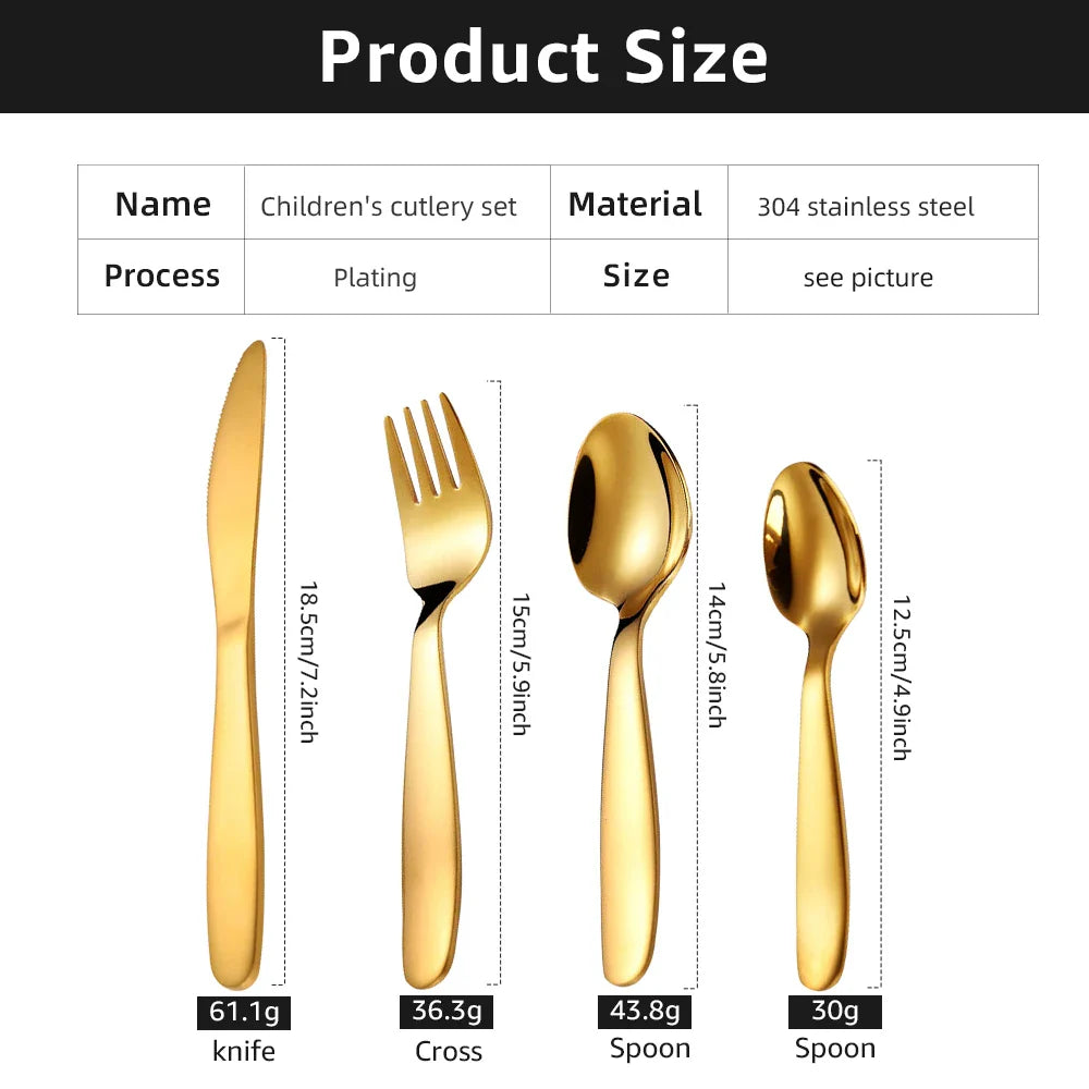 Cravinc 16 Piece Gold Stainless Steel Kids Cutlery Set