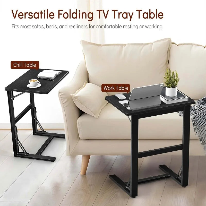 Bamboo C-Shaped TV Tray Table by Cravinc: Foldable, Slide Under Couch, Small Sofa Laptop Desk