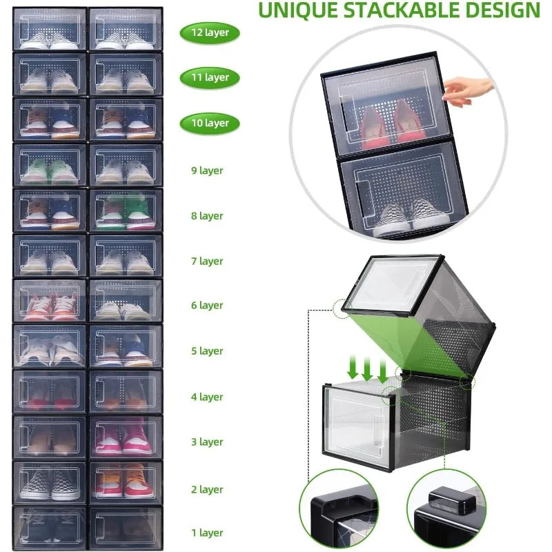 Clear Shoe Box Organizer XL Size Stackable Plastic Containers by Cravinc