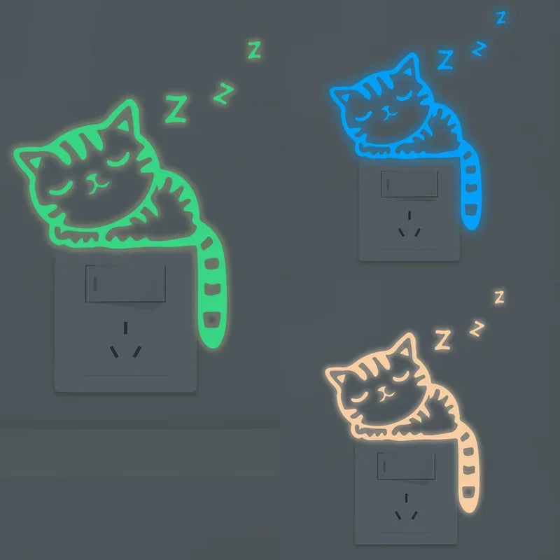 Cartoon Cat Switch Stickers by Cravinc: Luminous Removable Decor for Kids' Bedroom