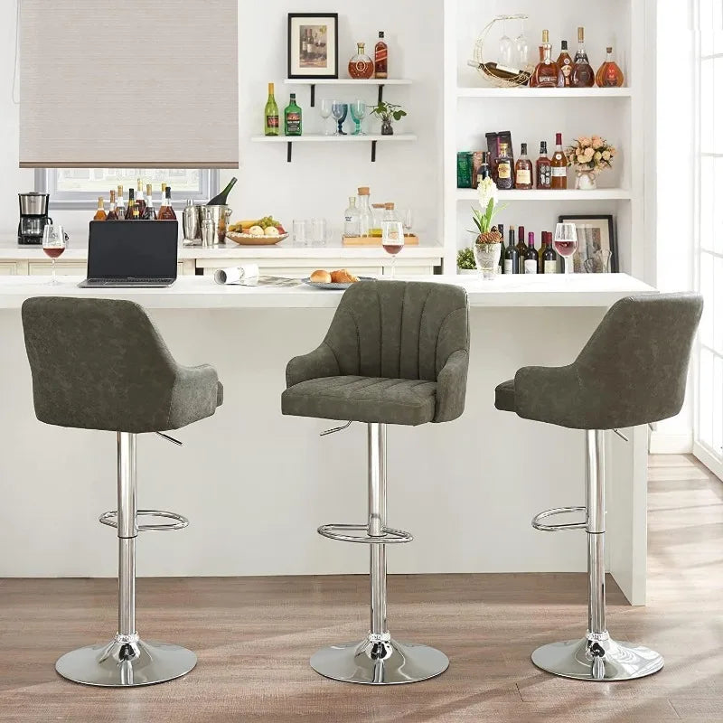 Adjustable Swivel Barstools Set of 4 with Back and Arm by Cravinc