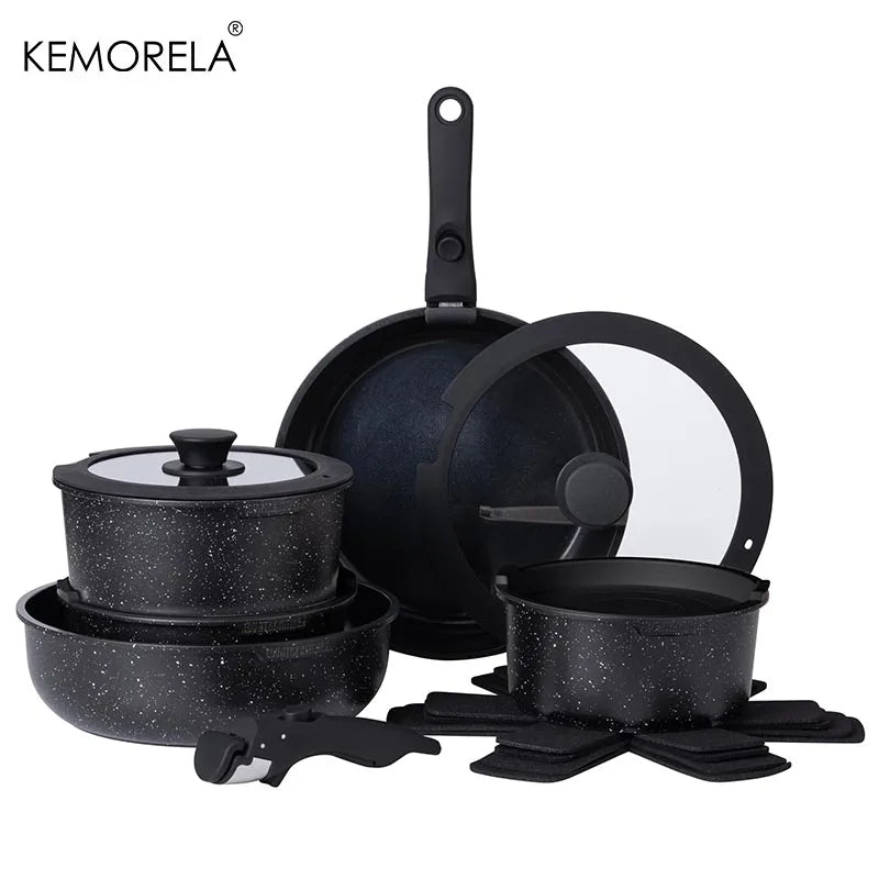 Cravinc 13-Piece Black Nonstick Cookware Set with Removable Handle