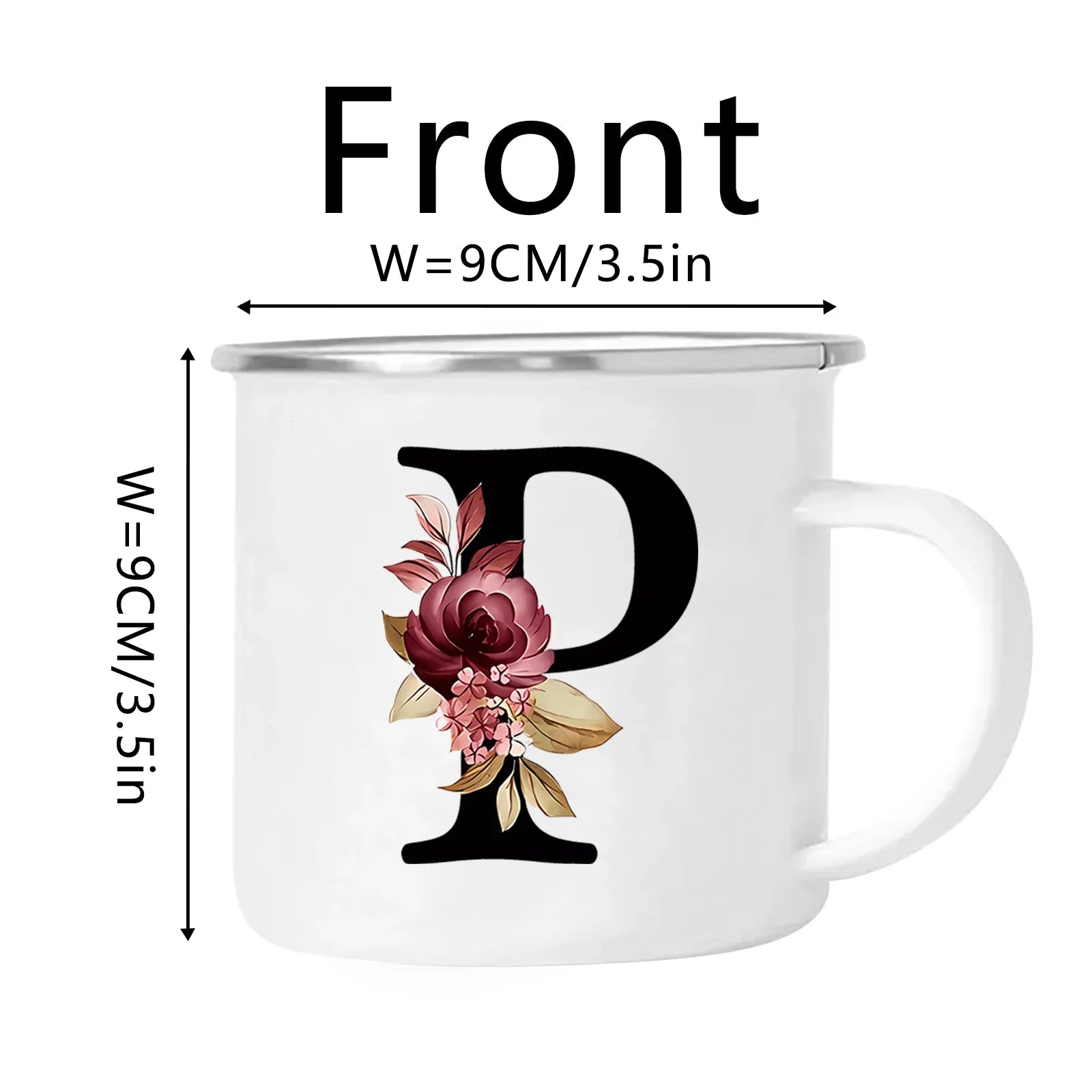 Cravinc 12oz Floral Letters Enamel Coffee Mug with Handle for Camping and Travel