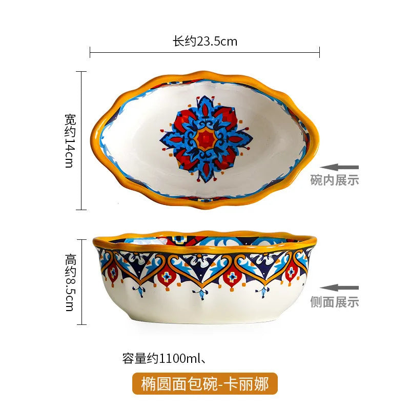 Cravinc 1100ML Ceramic Noodle Bowl Exquisite Fruit Salad Dessert Kitchen Accessories