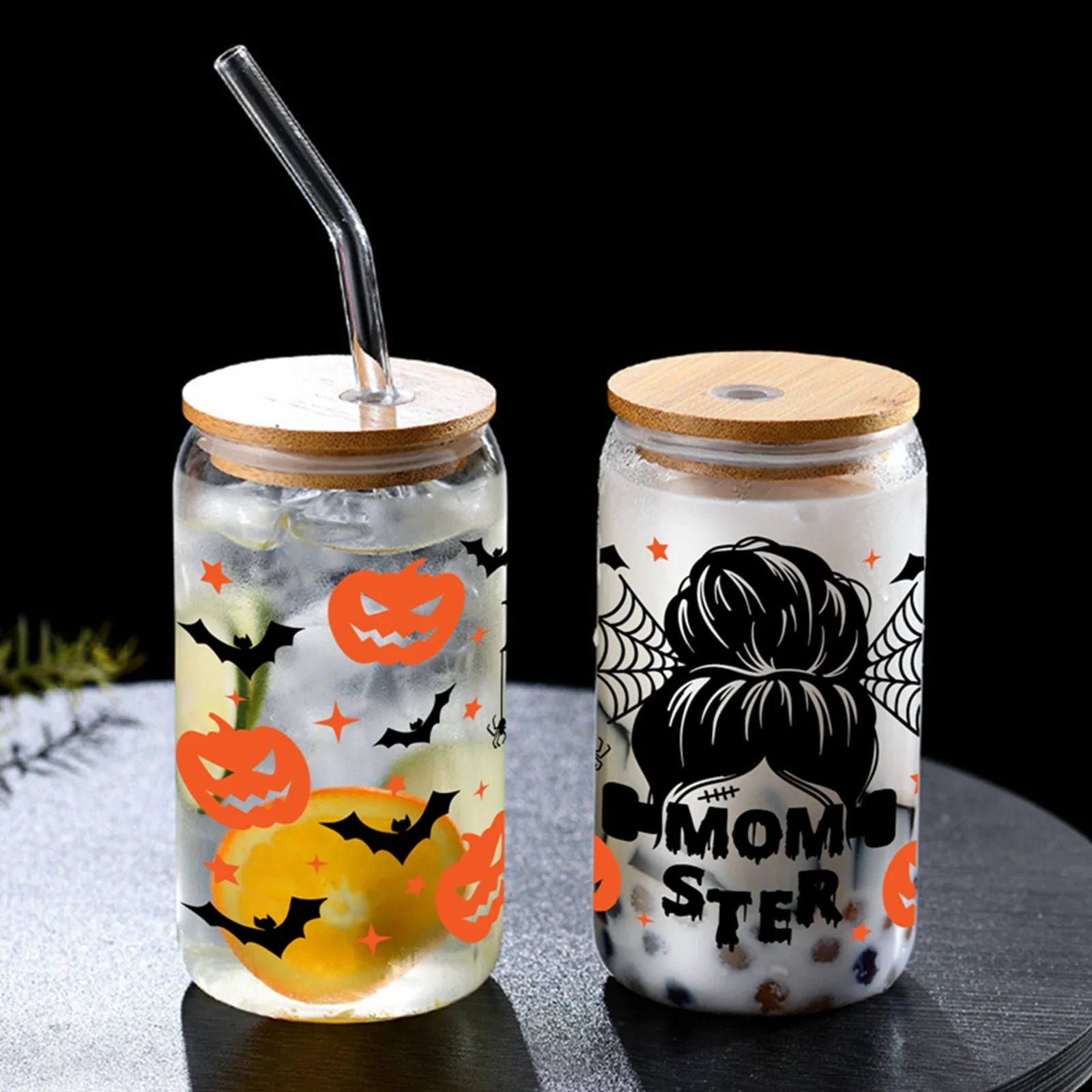 Cravinc 16oz Rose Skull Glass Water Cup with Bamboo Lid & Straw - Halloween Drinkware Gift