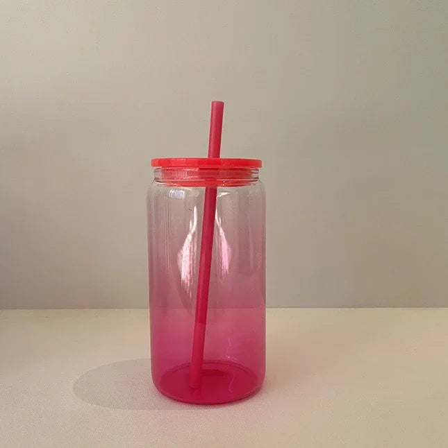 Cravinc 16oz Gradient Color Glass Mason Cup with Lid and Straw