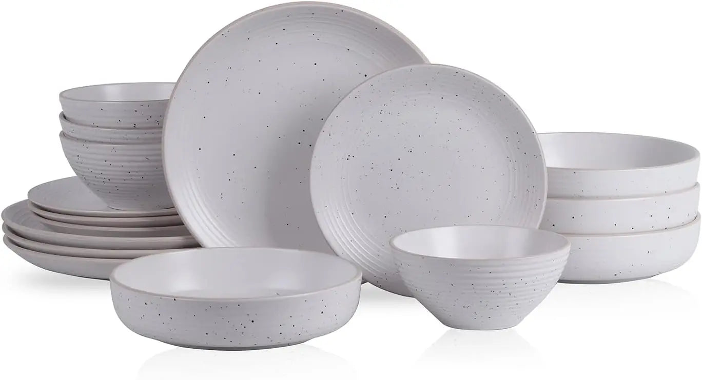 Cravinc 16-Piece Stoneware Dinnerware Set for 4, Modern Round Plates & Bowls