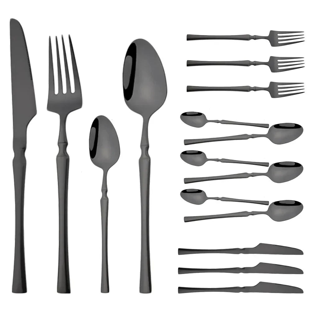 Cravinc 16-Piece Green Gold Stainless Steel Cutlery Set for Elegant Dining