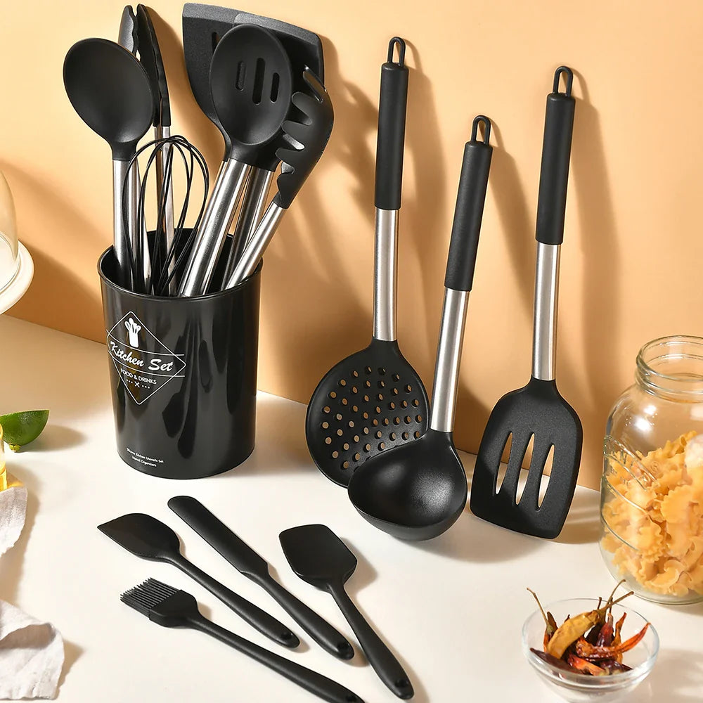 Cravinc 15-Piece Silicone Kitchenware & Stainless Steel Cooking Set