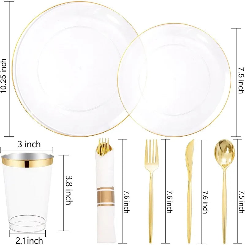 Clear Gold Plates Set for 50 Guests by Cravinc