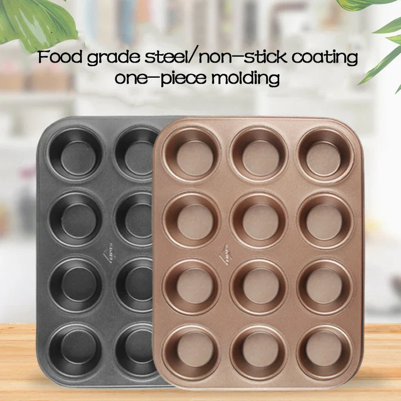 Cravinc 12 Hole Cupcake Baking Mold Carbon Steel Bakeware Muffin Tray Kitchen Accessories