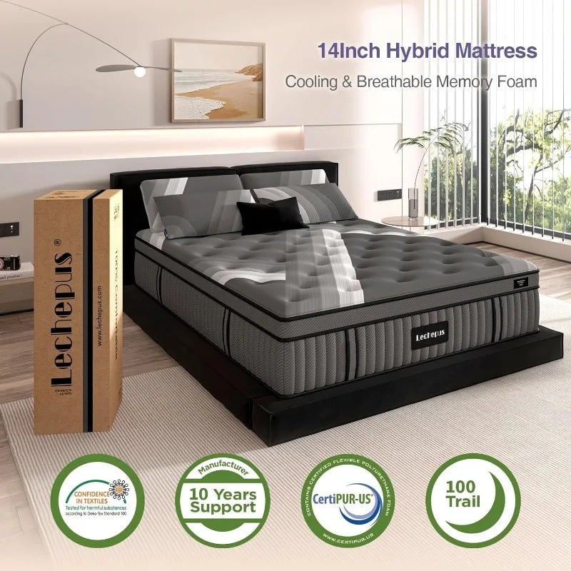 Cravinc 14" Plush Memory Foam Hybrid TwinXL Mattress