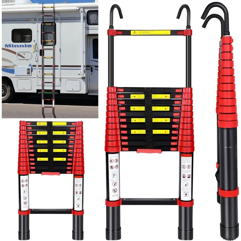 Cravinc 12.5FT Telescoping Aluminum Extension Folding Ladder with Hook