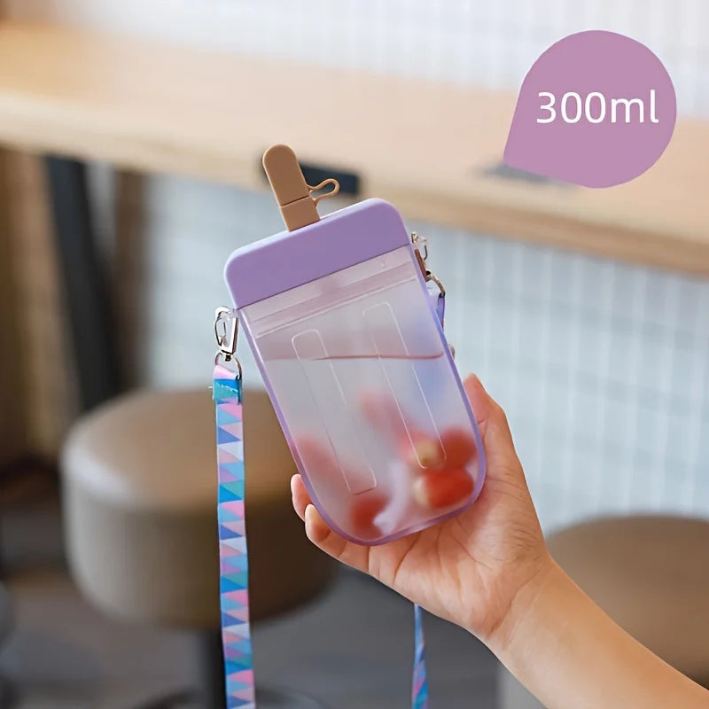 300ml Cravinc Popsicle Plastic Water Bottle with Straw and Strap