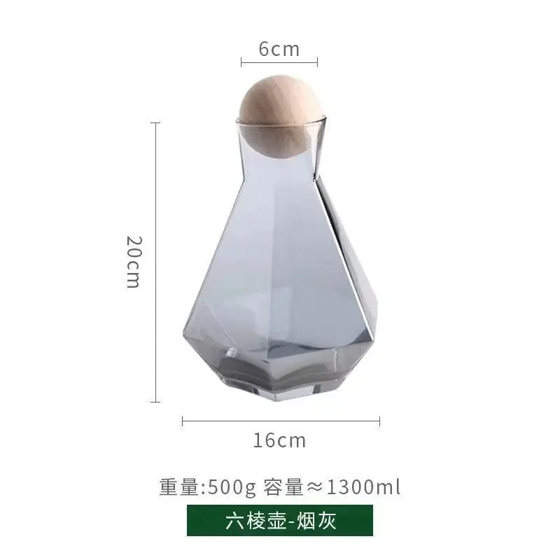 Cravinc 1300ml Hexagonal Glass Kettle for Cold Water, Juice, Tea, and More