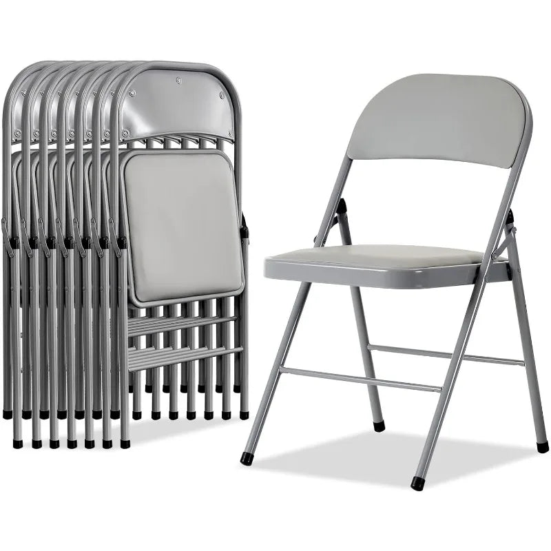 Cravinc 12-Pack Grey Folding Chairs with Padded Seats - Portable Stackable Commercial Seat