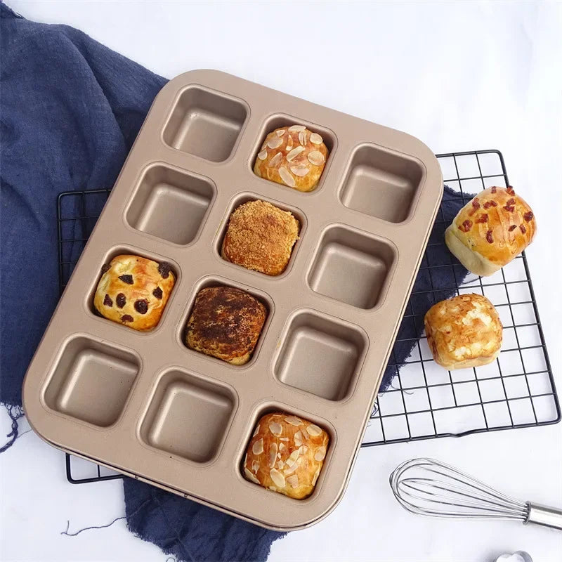 Cravinc 12-Cup Square Mini Cake Mold for Baking Muffins and Bread