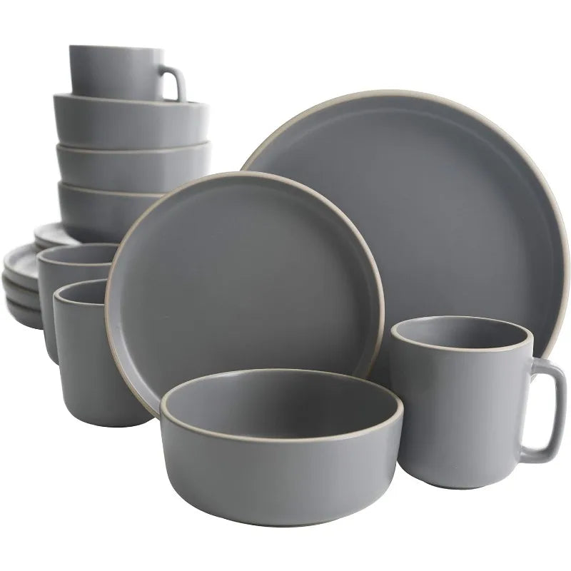 Cravinc 16-Piece Round Matte Stoneware Dinnerware Set for 4, Green