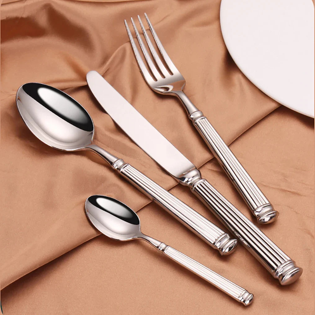 Cravinc 16-Piece Stainless Steel Luxury Cutlery Set - Elegant Silver Dinnerware