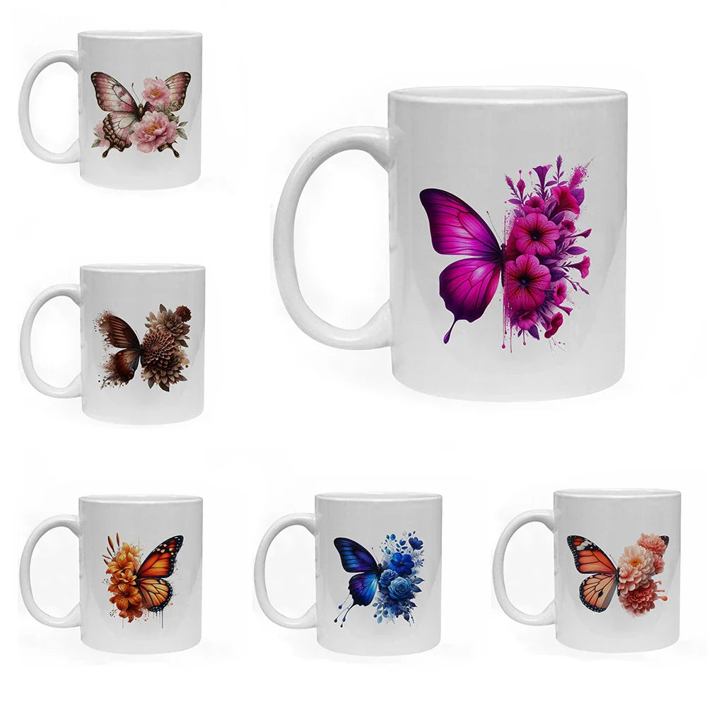 Cravinc 11oz Butterfly Pattern Ceramic Coffee Mug - Colorful Kitchen Drinkware