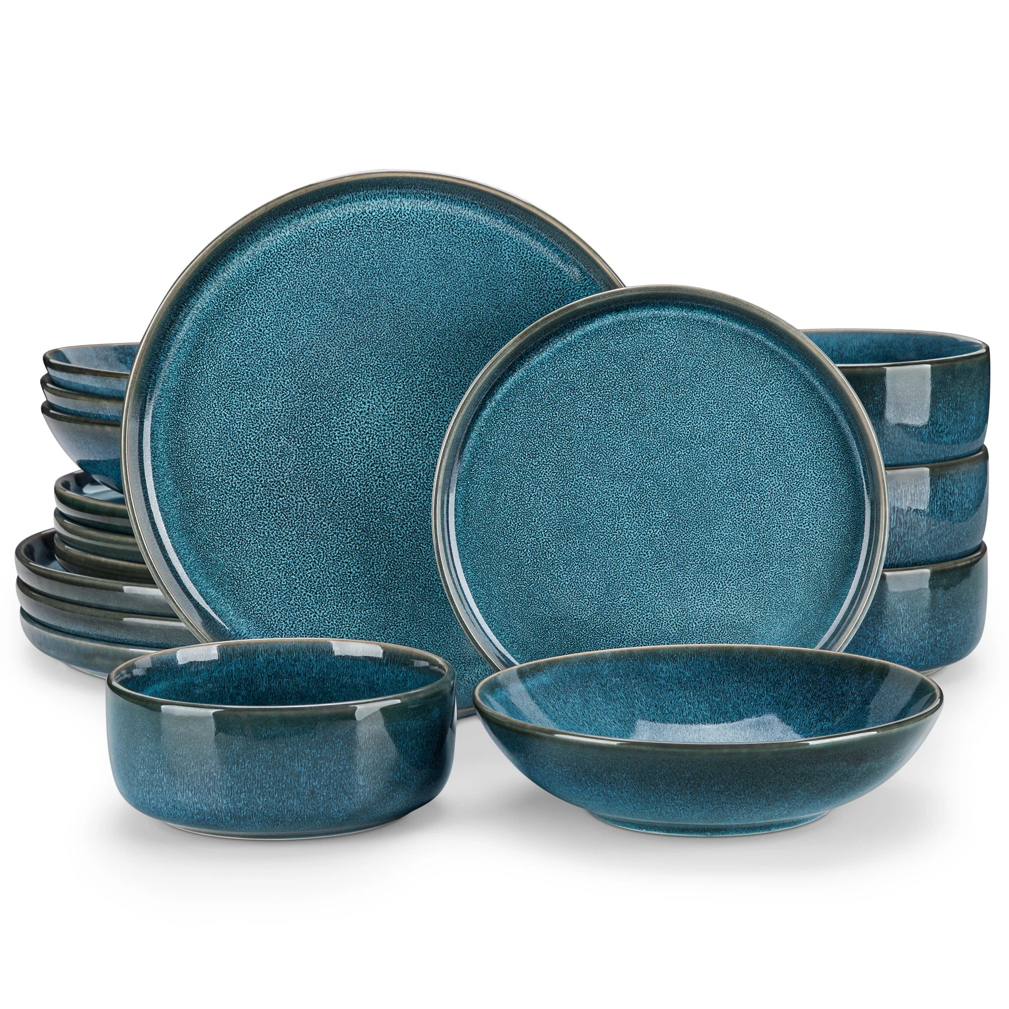 Cravinc 16/32 Piece Blue Ceramic Dinner Set for 4/8, Reactive Glaze Tableware