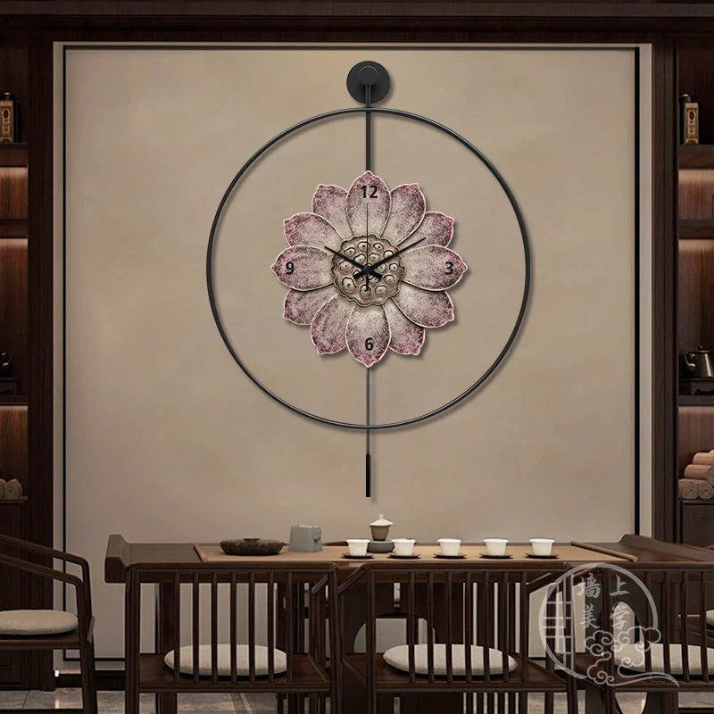 Chinese Style Restaurant Clock Painting by Cravinc - Elegant Entryway Wall Decor